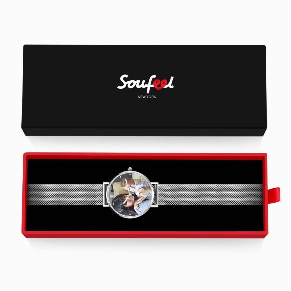 Engraved Photo Watch with Luminous Pointer Alloy Bracelet Photo Watch 40mm - Unisex - yournamenecklaceuk
