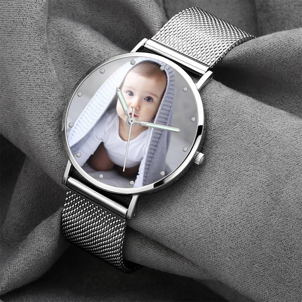 Engraved Photo Watch with Luminous Pointer Alloy Bracelet Photo Watch 36mm - Women's - yournamenecklaceuk