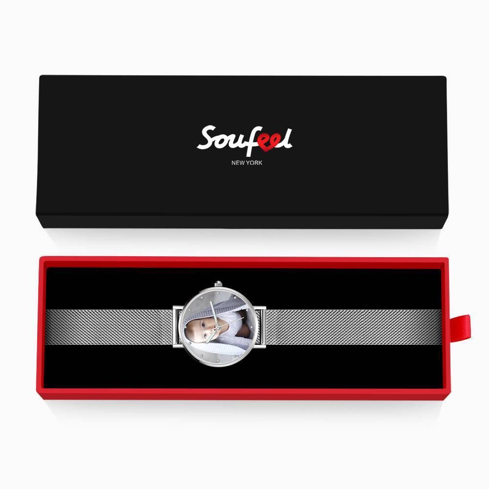 Engraved Photo Watch with Luminous Pointer Alloy Bracelet Photo Watch 36mm - Women's - yournamenecklaceuk