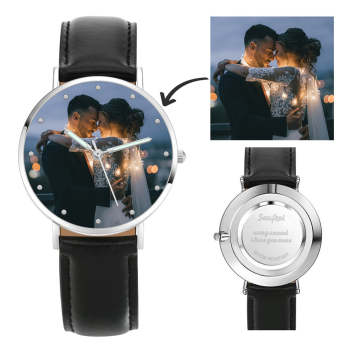Personalized Engraved Photo Watch Black Strap Wedding Gift - yournamenecklaceuk