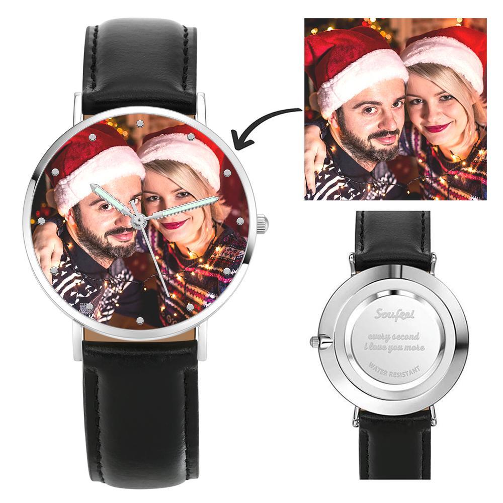 Personalized Engraved Photo Watch Black Strap Wedding Gift - yournamenecklaceuk