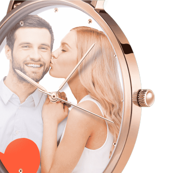 Women's Engraved Rose Goldtone Photo Watch Red Leather Strap 40mm - yournamenecklaceuk