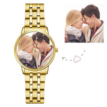 Unisex Engraved Gold Alloy Bracelet Photo Watch 40mm - yournamenecklaceuk