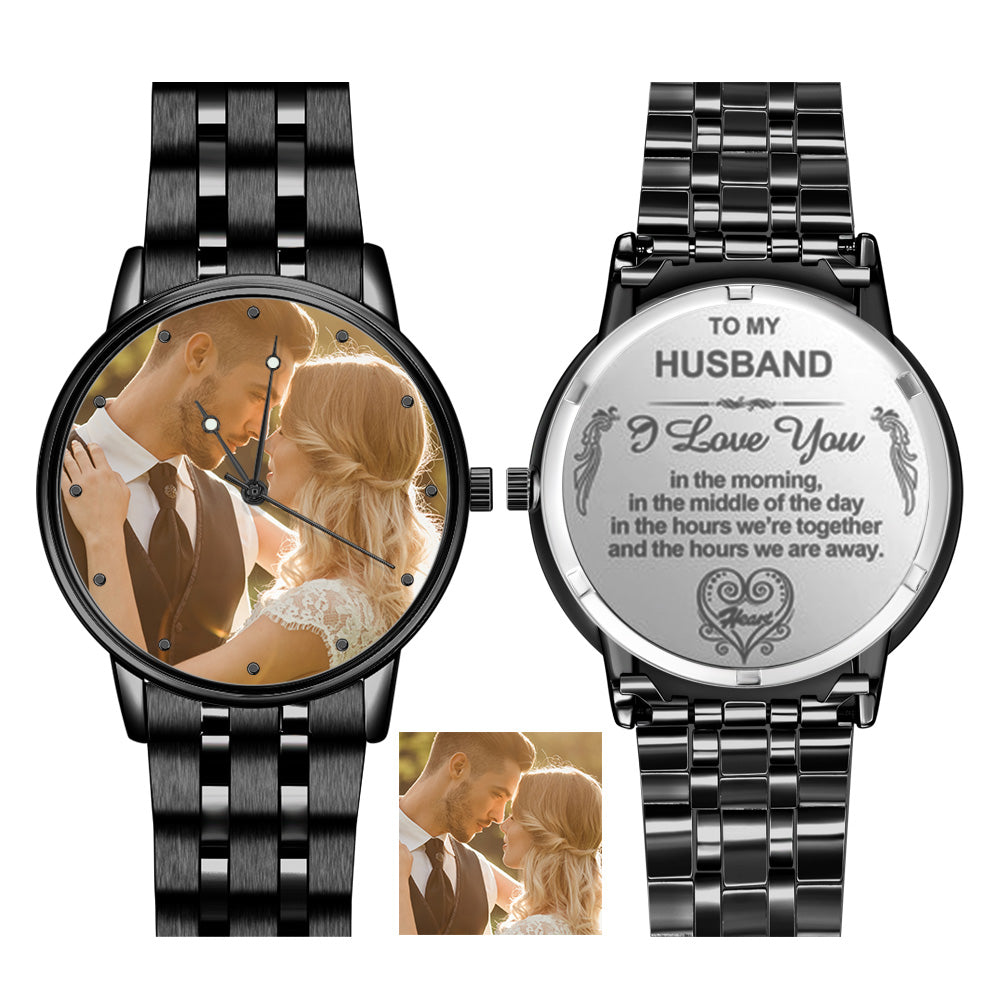 Custom Photo Watch Personalized Alloy Engraved Watch Wedding Gift For Your Husband