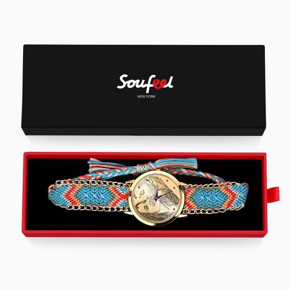 Women's Gold Photo Engraved Watch Braided Color Rope Strap 40mm - yournamenecklaceuk