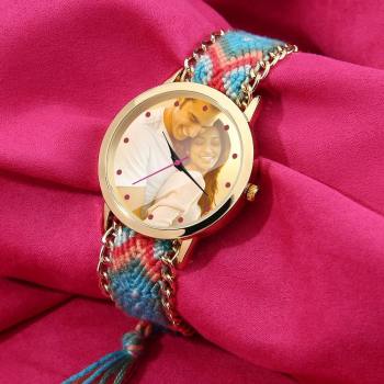 Women's Gold Photo Watch Braided Color Rope Strap 40mm - yournamenecklaceuk