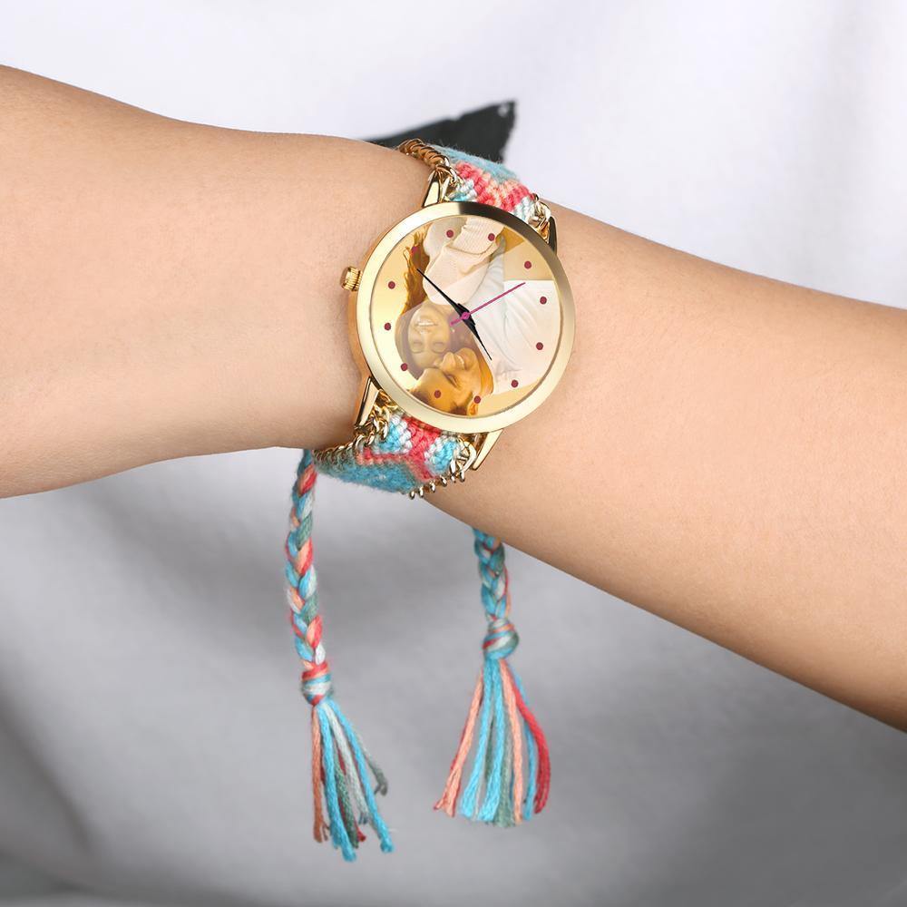 Women's Gold Photo Watch Braided Color Rope Strap 40mm - yournamenecklaceuk