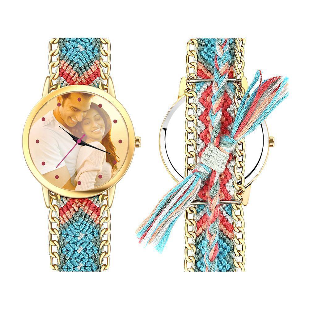 Women's Gold Photo Watch Braided Color Rope Strap 40mm - yournamenecklaceuk