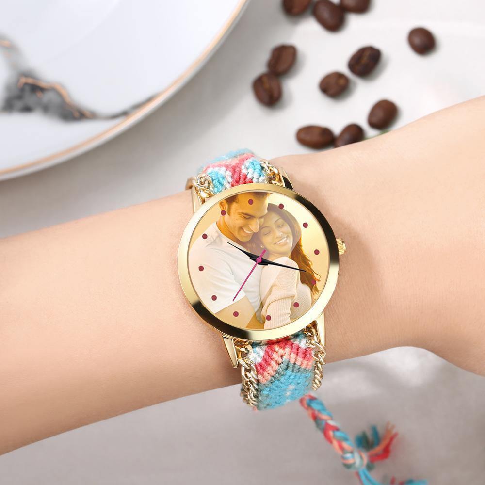 Women's Gold Photo Watch Braided Color Rope Strap 40mm - yournamenecklaceuk
