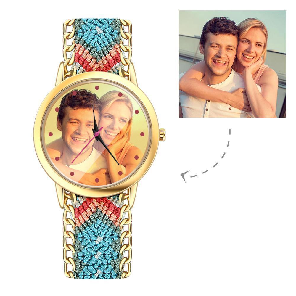 Women's Gold Photo Watch Braided Color Rope Strap 40mm - yournamenecklaceuk