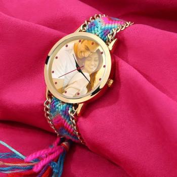 Women's Gold Photo Watch Braided Color Rope Strap 40mm - yournamenecklaceuk