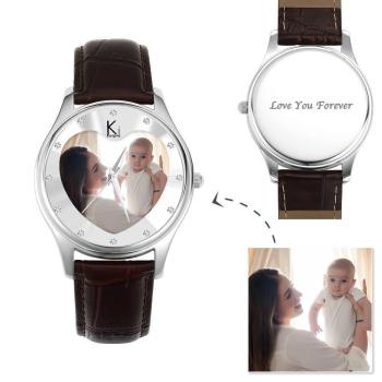 Women's Engraved Photo Watch 40mm Brown Leather Strap - yournamenecklaceuk