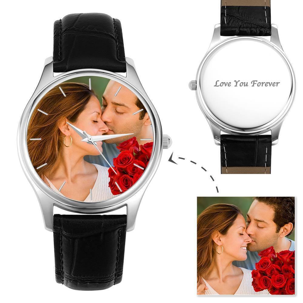 Men's Engraved Photo Watch 43mm Brown Leather Strap - yournamenecklaceuk