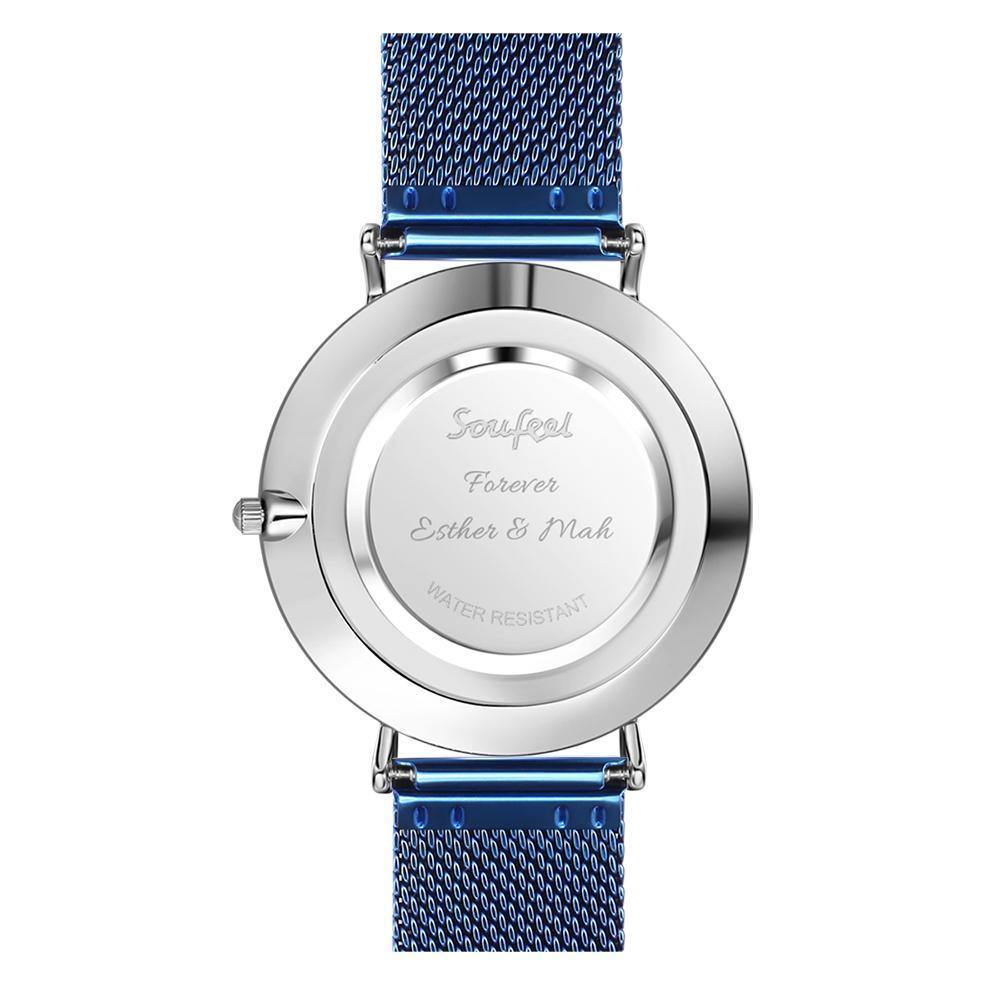Personalized Engraved Watch, Custom Your Own Photo Watch with Blue Strap - yournamenecklaceuk