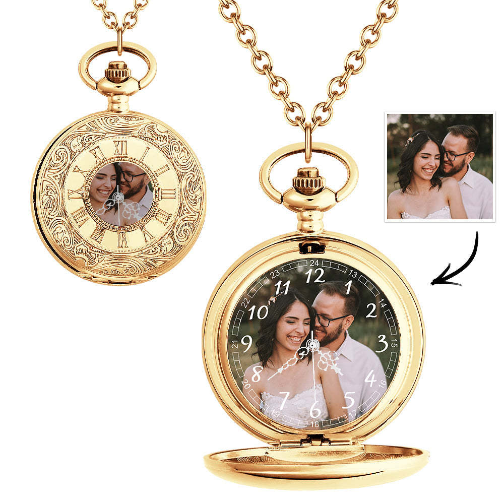 Custom Photo Pocket Watch Personalised Hollow Pattern Pocket Watchs Gift - yournamenecklaceuk