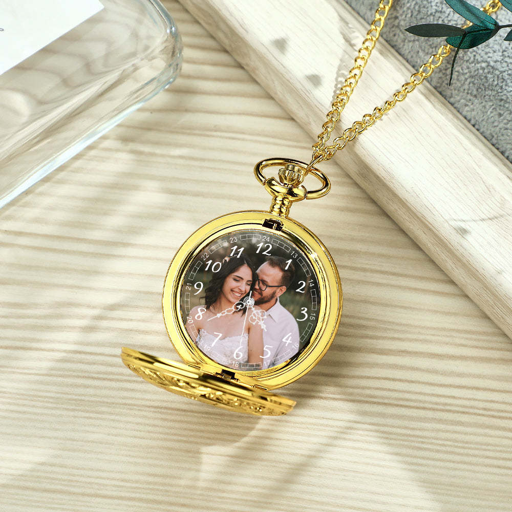 Custom Photo Pocket Watch Personalised Hollow Pattern Pocket Watchs Gift - yournamenecklaceuk
