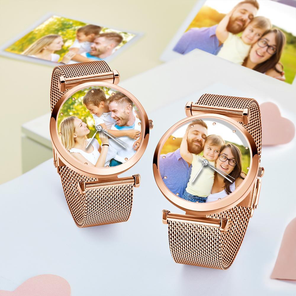 Custom Photo Watch Engraved Watch Alloy Strap Rose Gold