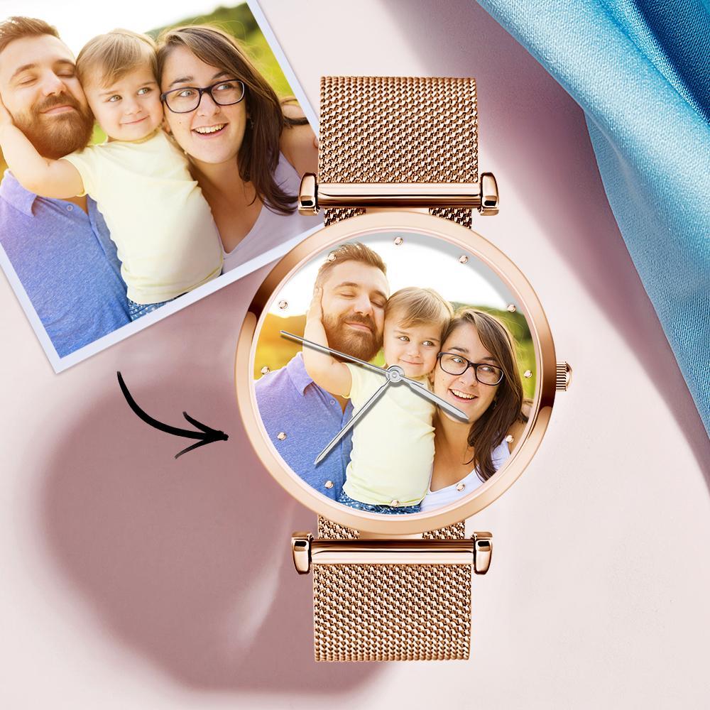 Custom Photo Watch Engraved Watch Alloy Strap Rose Gold