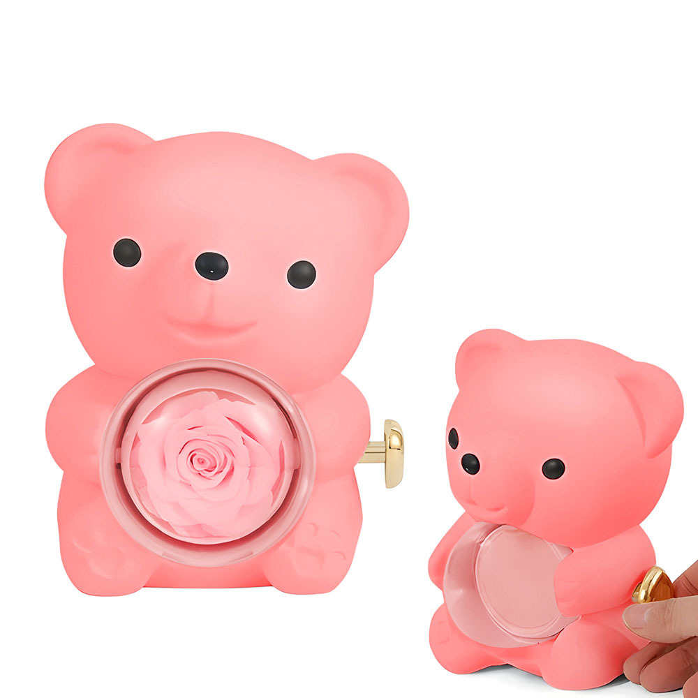 Engraved Heart Necklace with Real Rose Bear Giftbox Rose Shaped Necklace Gift Box Jewellery Gift Box -  NameNecklaceUK