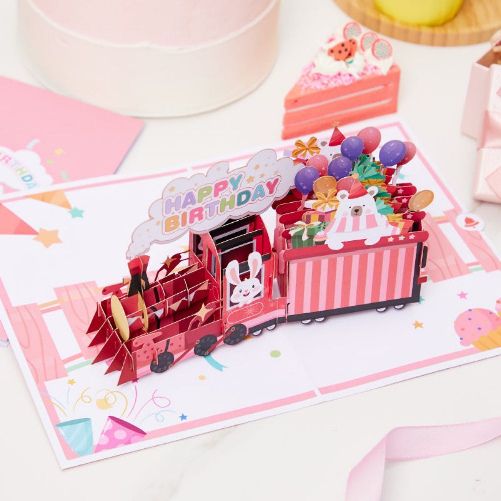 Birthday Train 3D Pop Up Greeting Card - yournamenecklaceuk