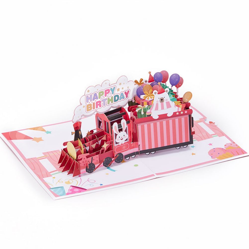Birthday Train 3D Pop Up Greeting Card - yournamenecklaceuk