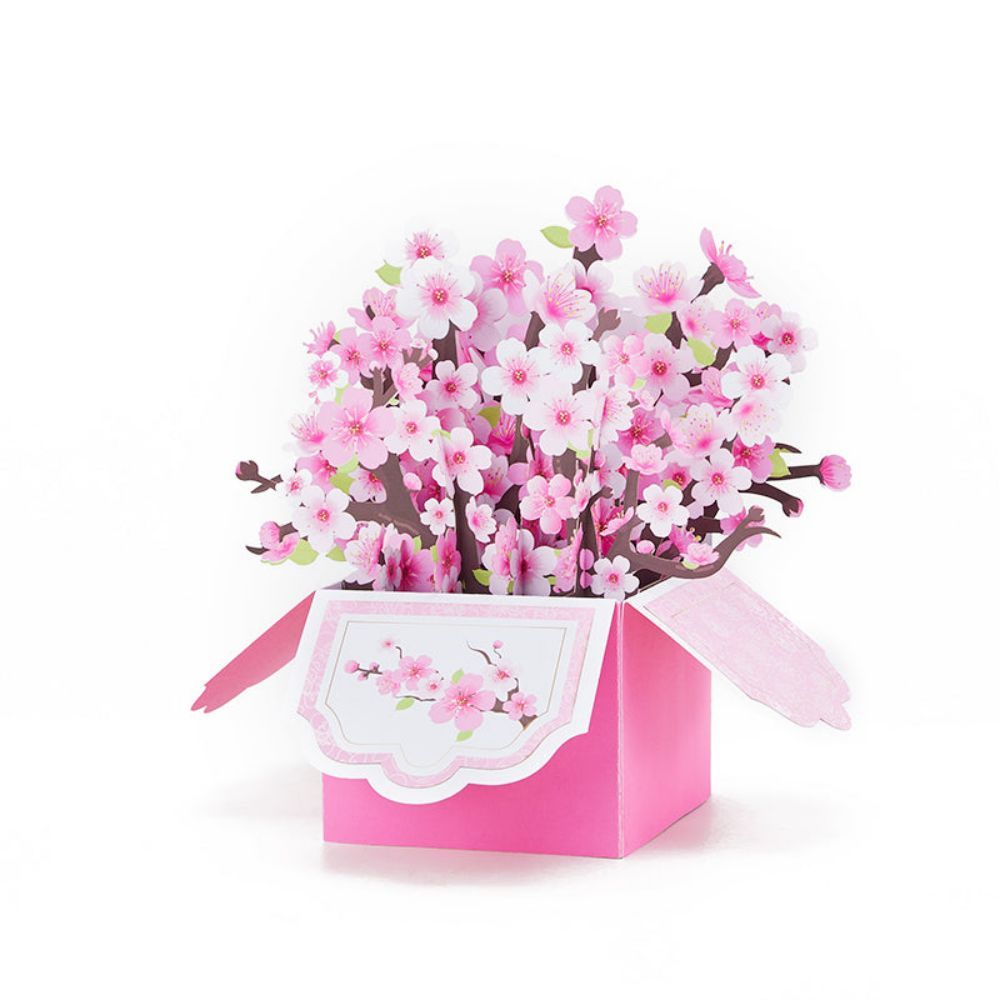 Cherry Blossom Flower Box 3D Pop Up Greeting Card - yournamenecklaceuk