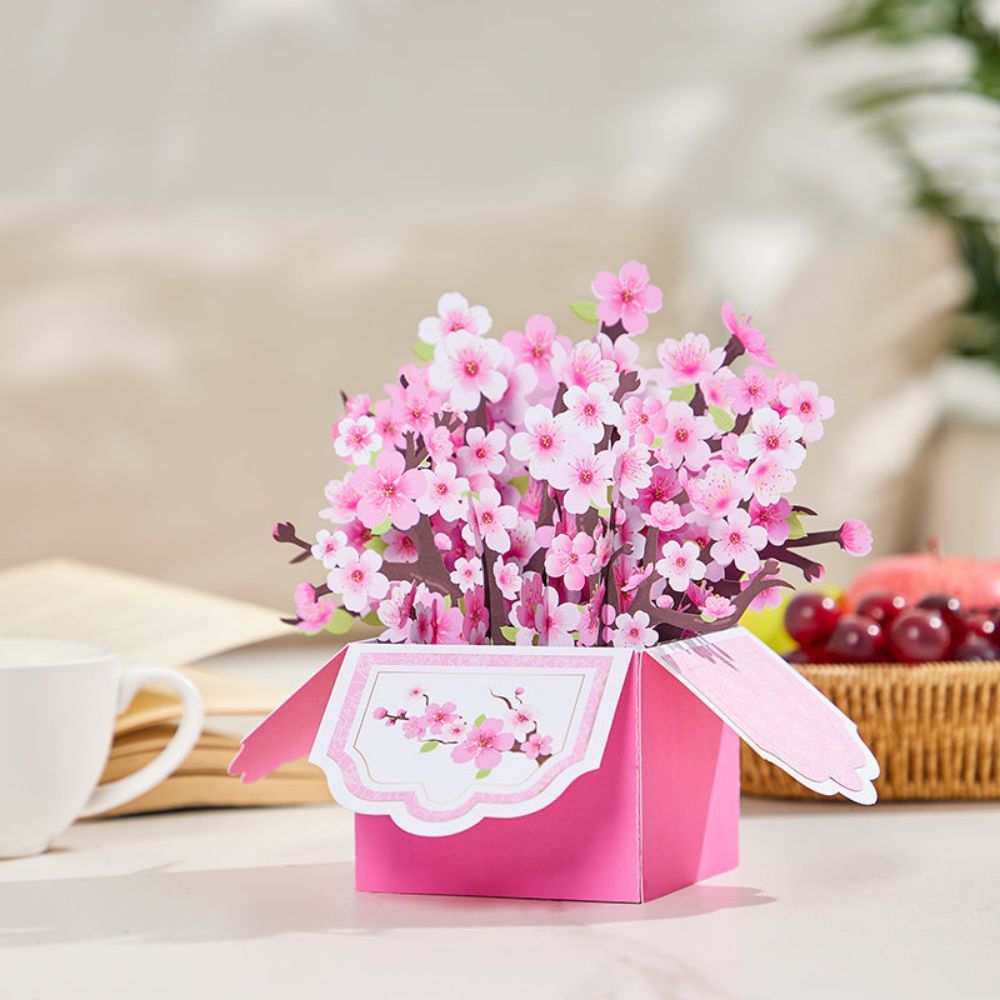 Cherry Blossom Flower Box 3D Pop Up Greeting Card - yournamenecklaceuk
