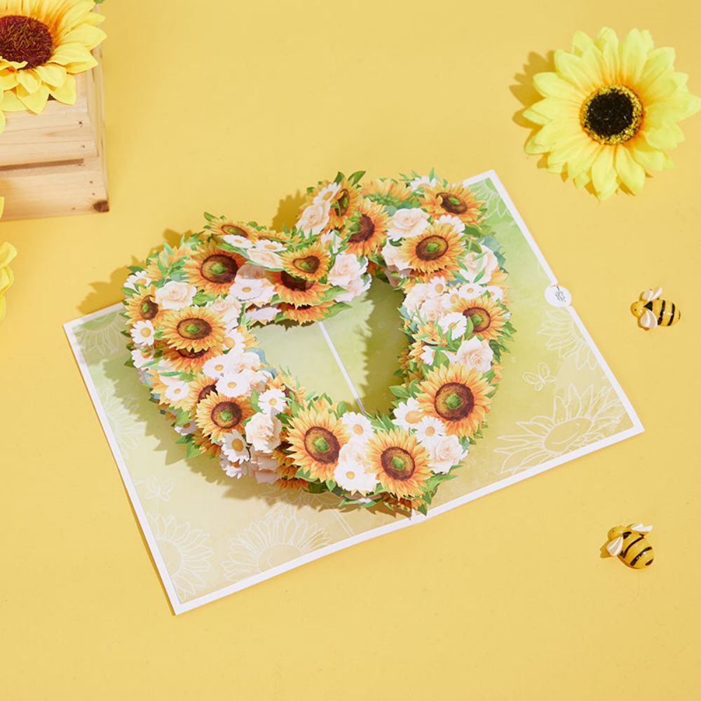 Sunflower Heart 3D Pop Up Greeting Card - yournamenecklaceuk