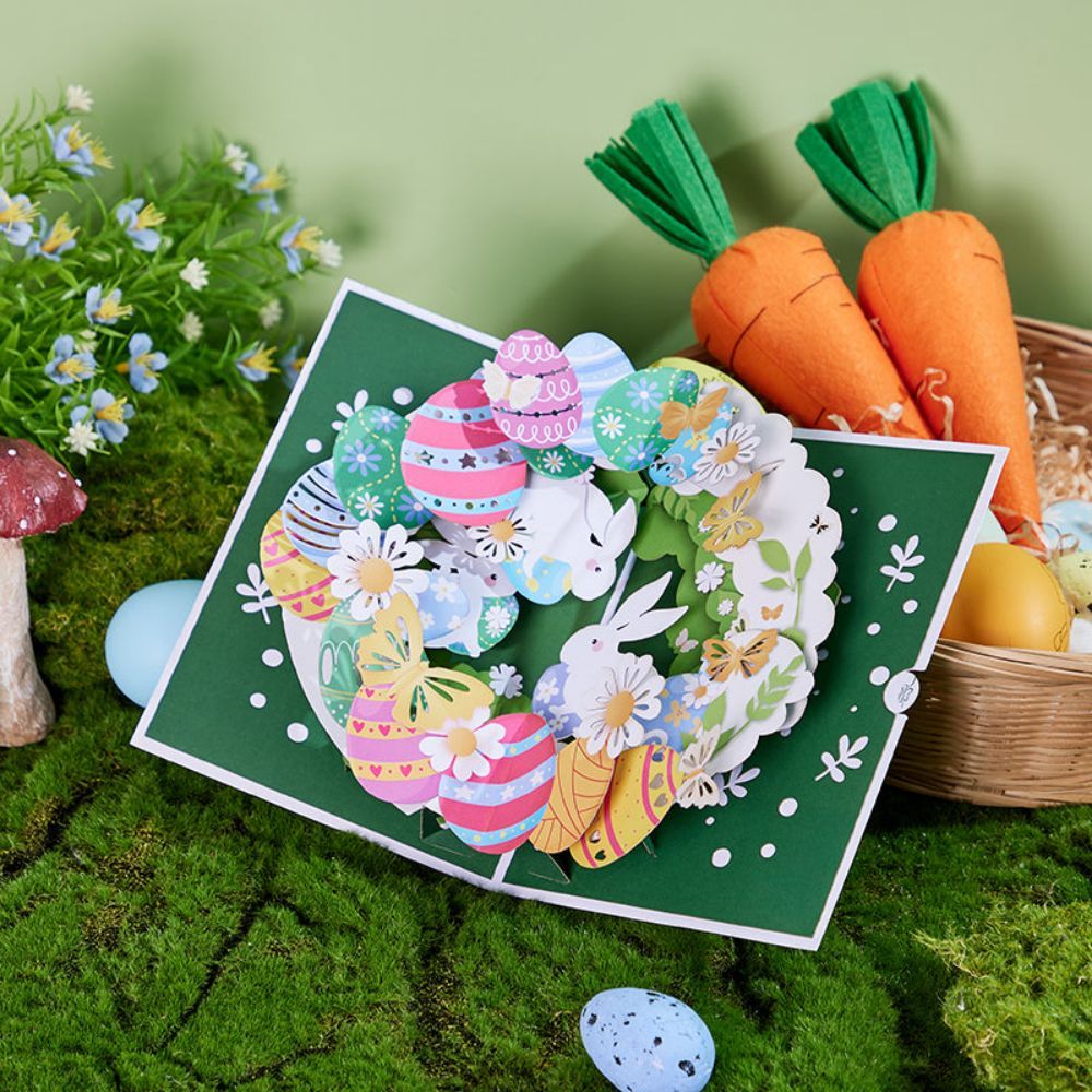 Easter Bunny Wreath 3D Pop Up Greeting Card - yournamenecklaceuk