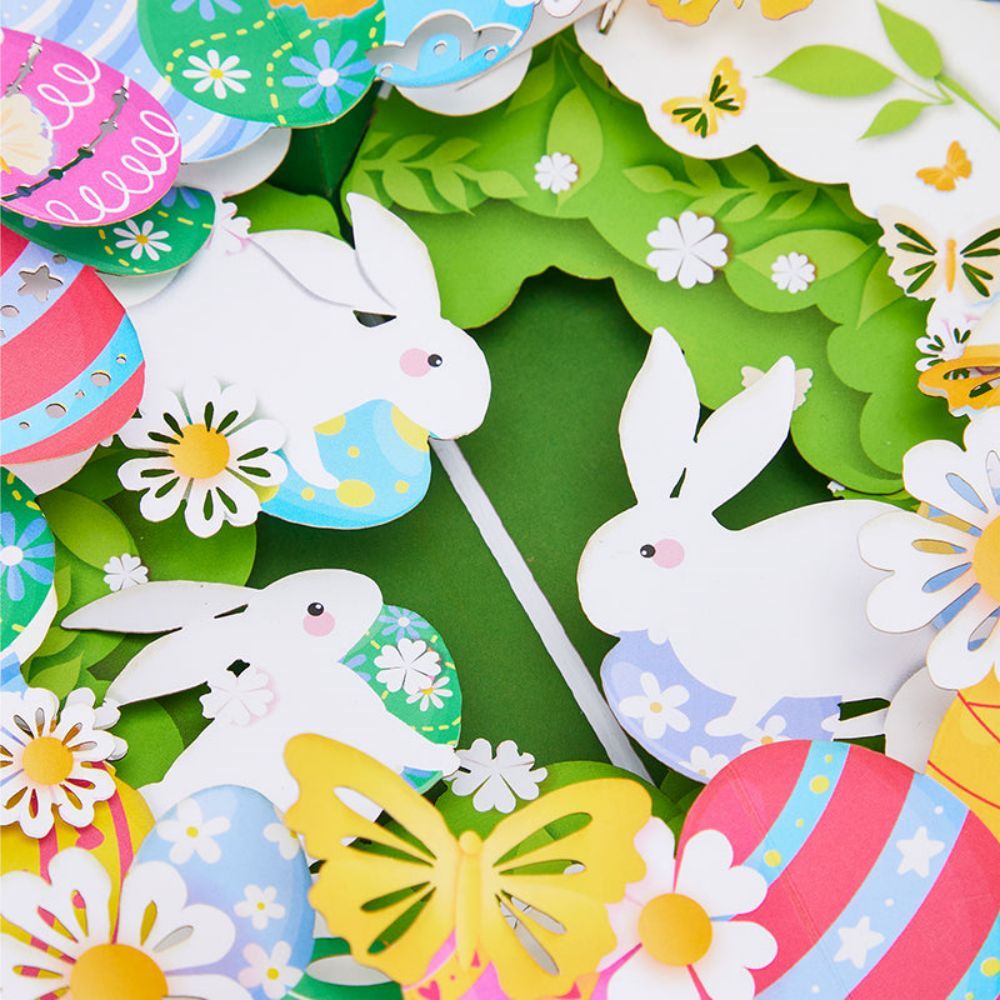 Easter Bunny Wreath 3D Pop Up Greeting Card - yournamenecklaceuk