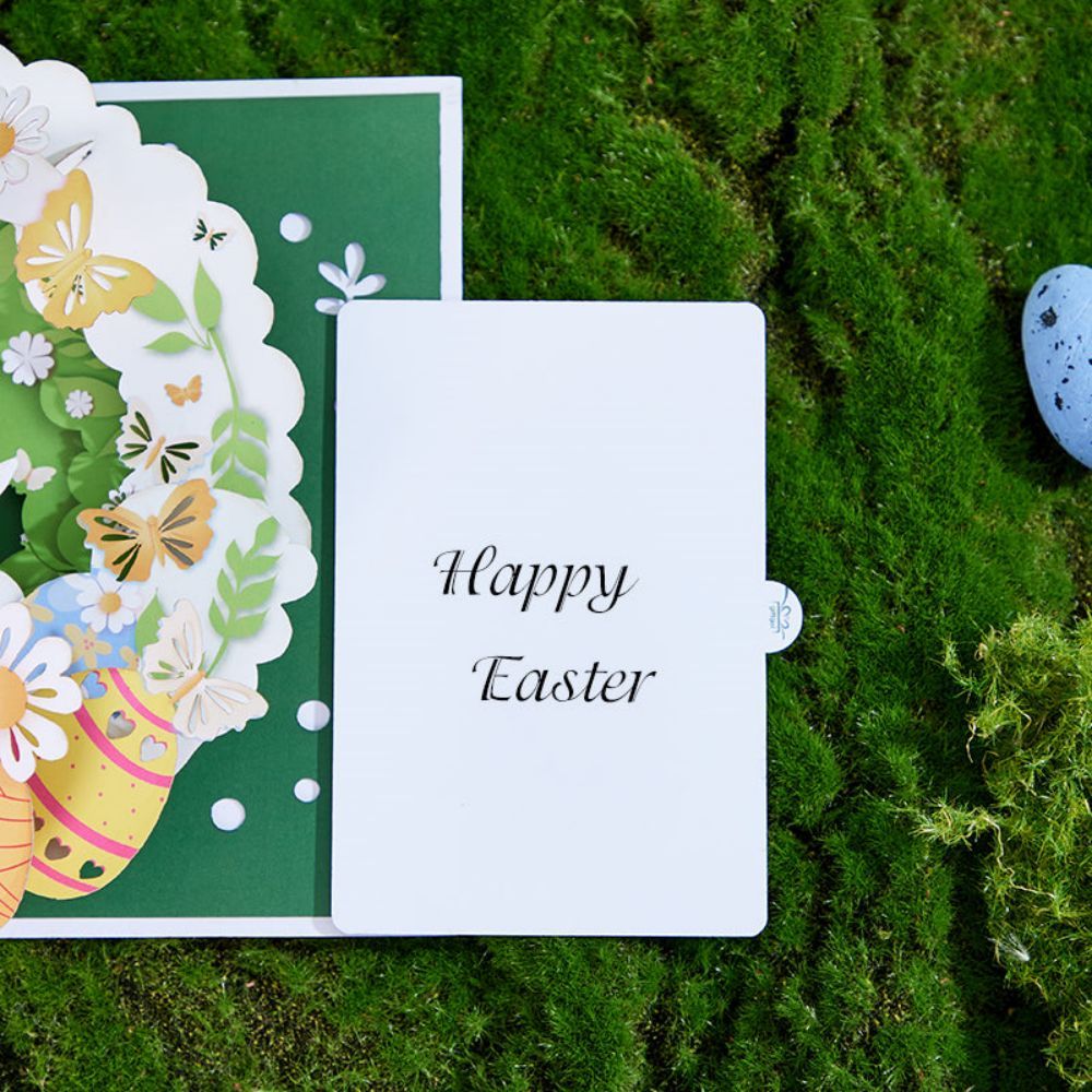 Easter Bunny Wreath 3D Pop Up Greeting Card - yournamenecklaceuk