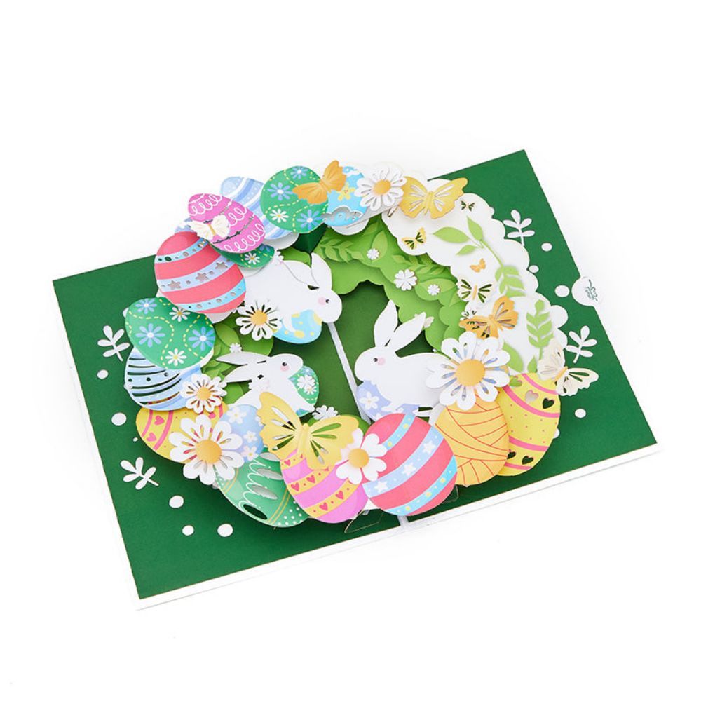 Easter Bunny Wreath 3D Pop Up Greeting Card - yournamenecklaceuk