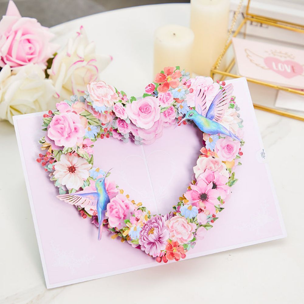 Hummingbird Heart 3D Pop Up Greeting Card - yournamenecklaceuk