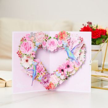 Hummingbird Heart 3D Pop Up Greeting Card - yournamenecklaceuk