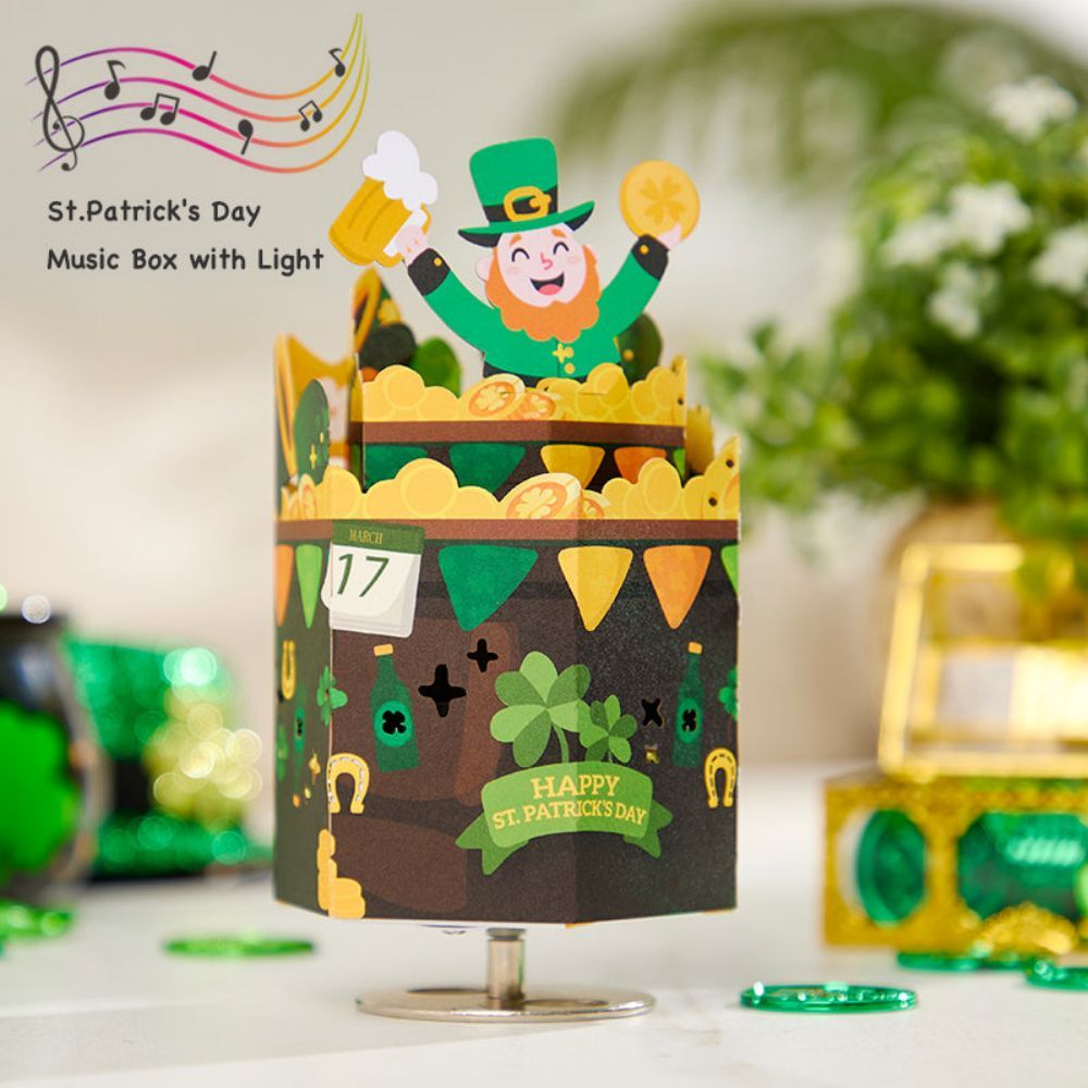 Happy St. Patrick's Day 3D Paper Music Box - yournamenecklaceuk