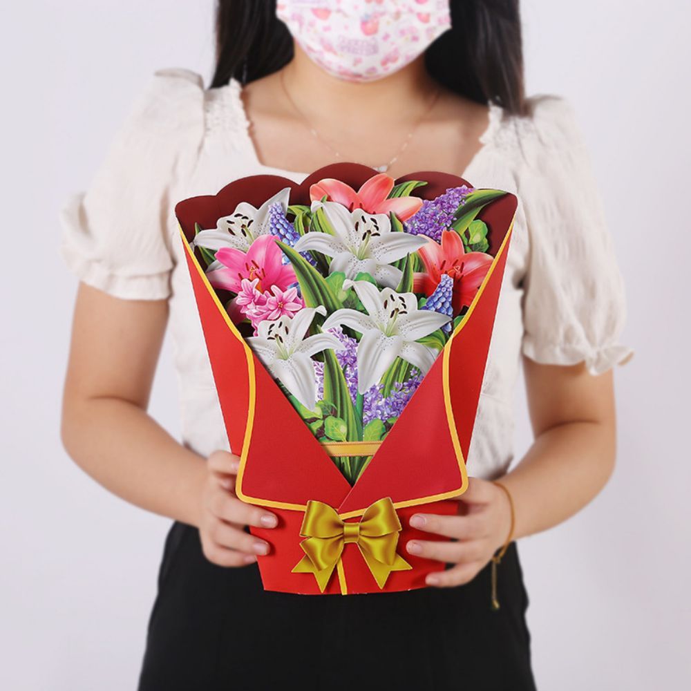 Lily 3D Pop Up Greeting Card Flower Bouquet Pop Up Card - yournamenecklaceuk