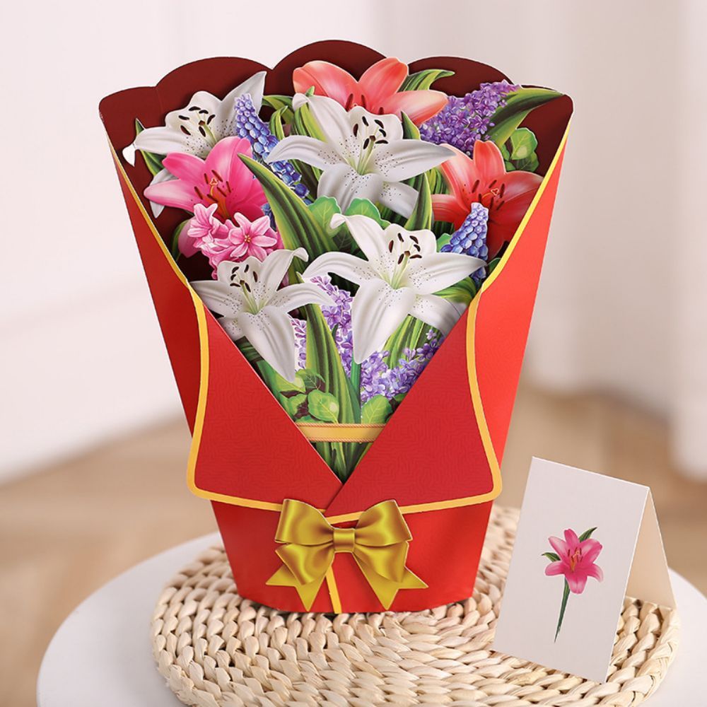Lily 3D Pop Up Greeting Card Flower Bouquet Pop Up Card - yournamenecklaceuk