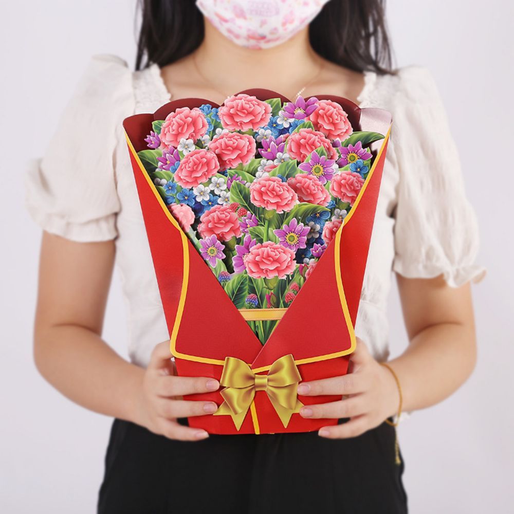 Carnation 3D Pop Up Greeting Card Flower Bouquet Pop Up Card - yournamenecklaceuk