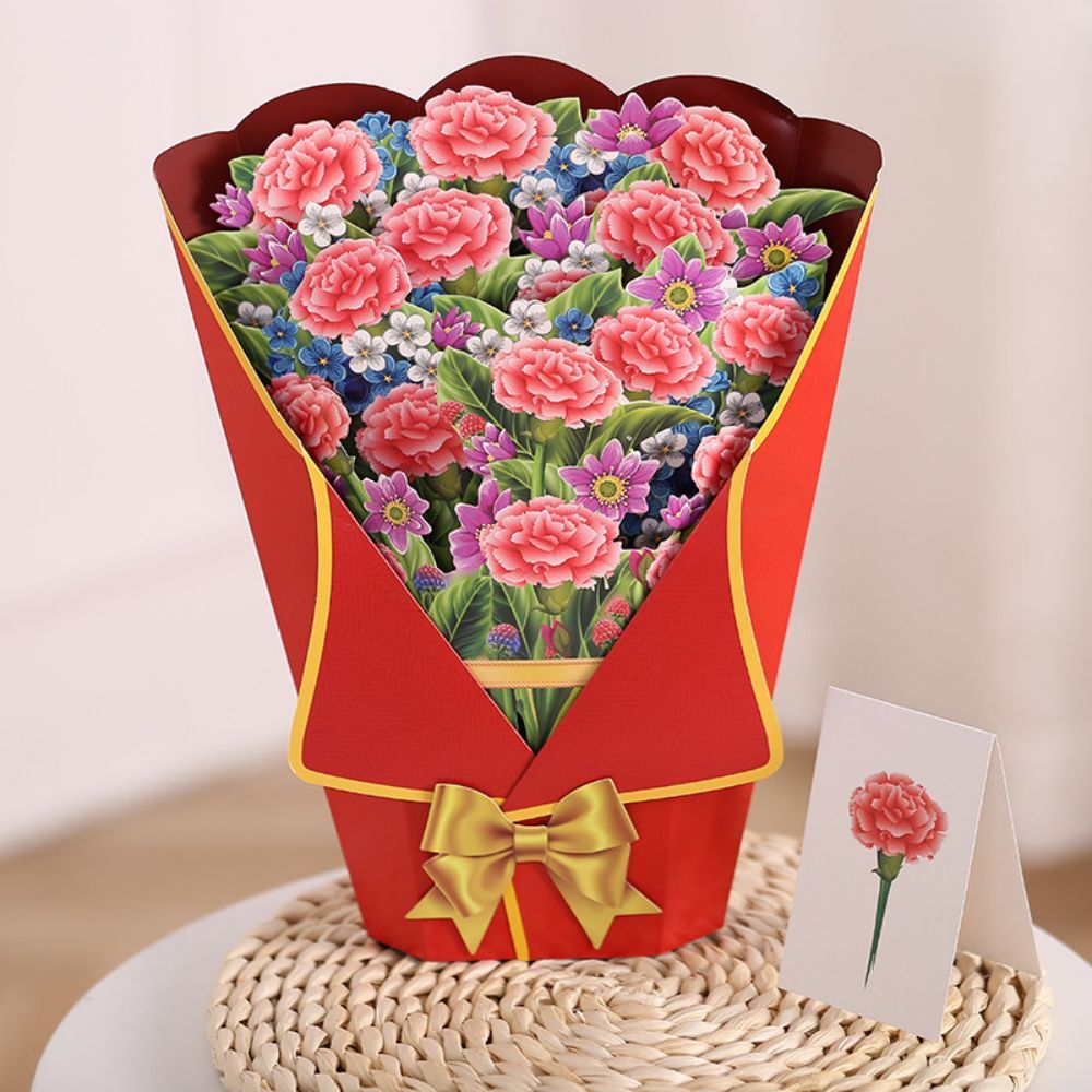 Carnation 3D Pop Up Greeting Card Flower Bouquet Pop Up Card - yournamenecklaceuk