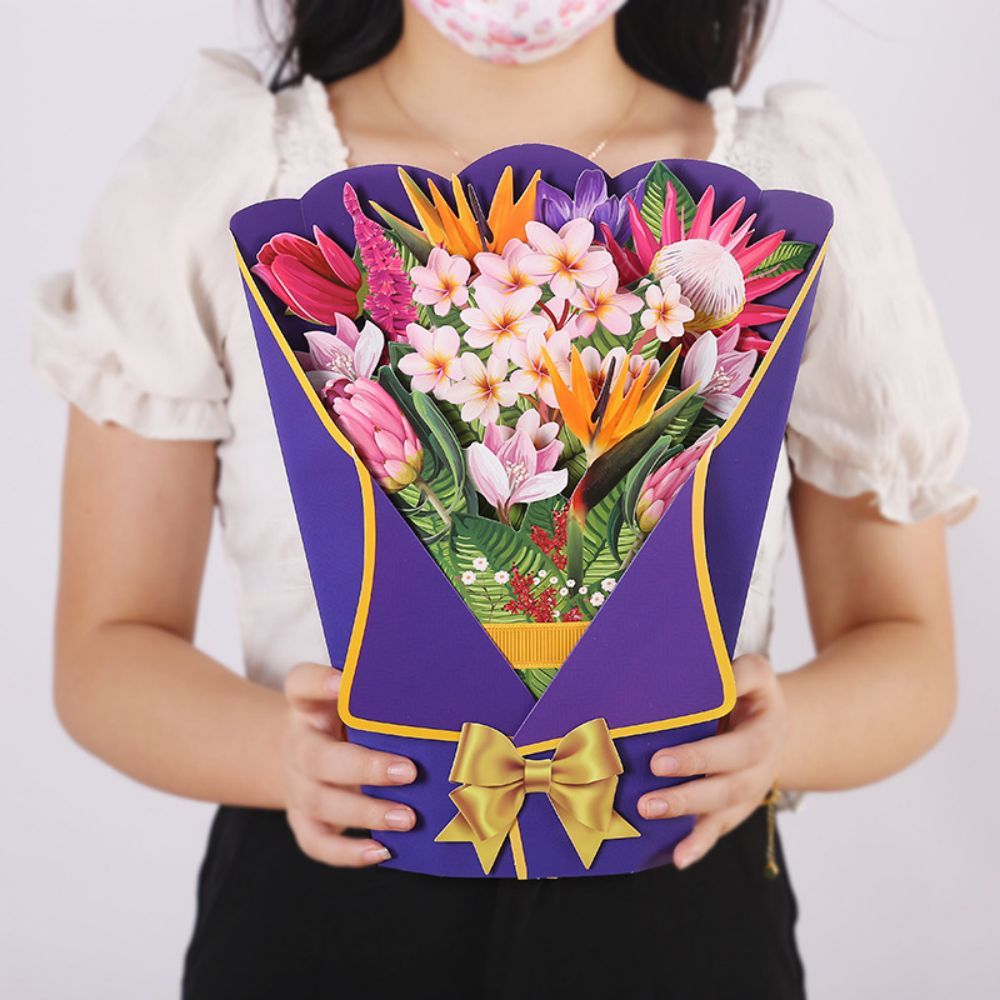 Heaven Bird 3D Pop Up Greeting Card Flower Bouquet Pop Up Card - yournamenecklaceuk