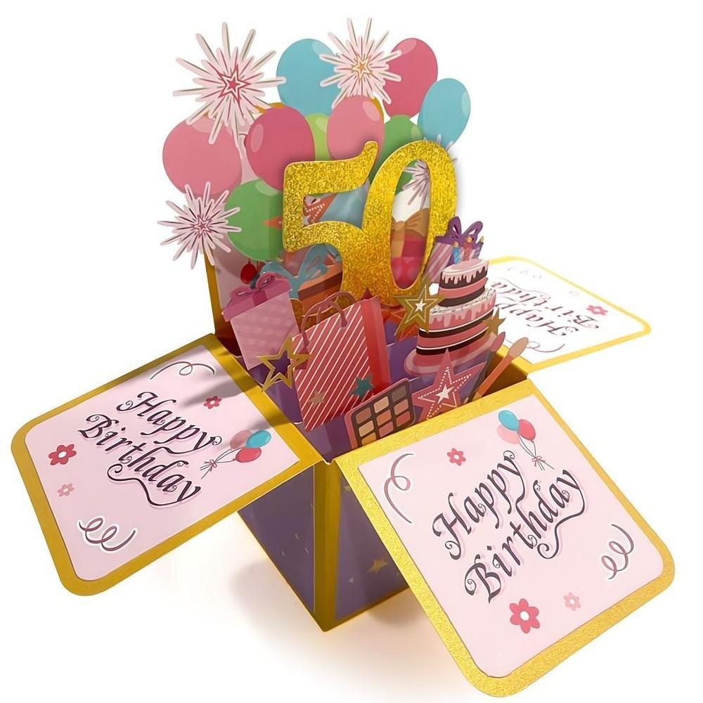 Birthday Pop Up Box Card 50th Birthday 3D Pop Up Greeting Card - yournamenecklaceuk