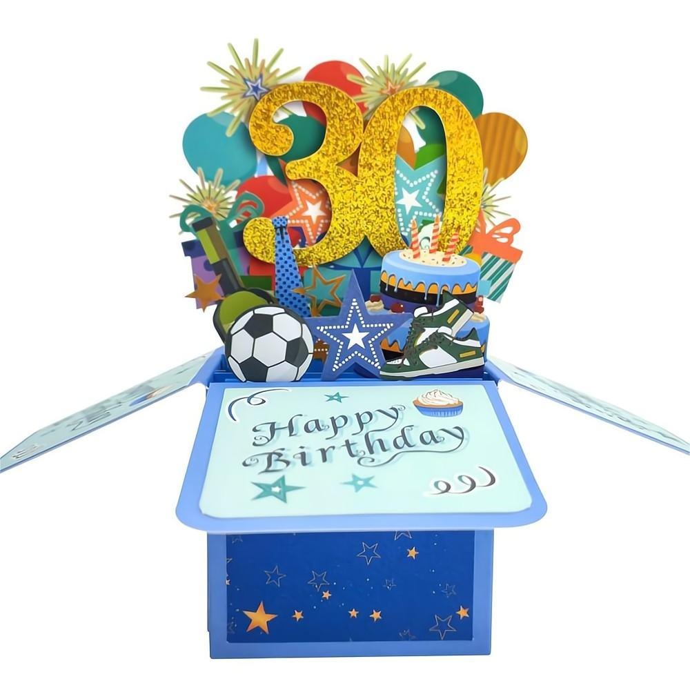Blue Birthday Pop Up Box Card 30th Birthday 3D Pop Up Greeting Card - yournamenecklaceuk