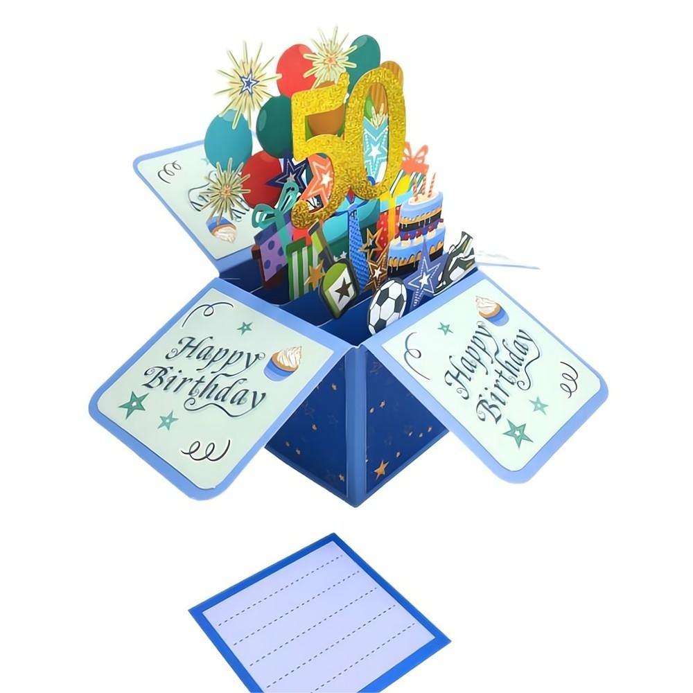 Blue Birthday Pop Up Box Card 50th Birthday 3D Pop Up Greeting Card - yournamenecklaceuk