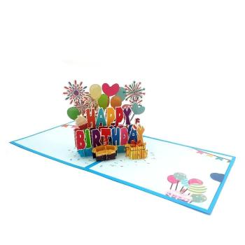 Happy Birthday Pop Up Card Balloon Fireworks 3D Pop Up Greeting Card - yournamenecklaceuk