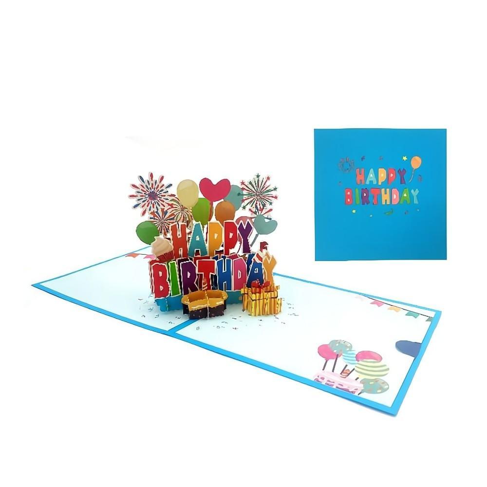 Happy Birthday Pop Up Card Balloon Fireworks 3D Pop Up Greeting Card - yournamenecklaceuk