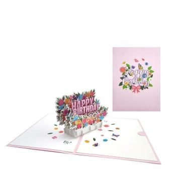 Happy Birthday Pop Up Card Flowers 3D Pop Up Greeting Card - yournamenecklaceuk