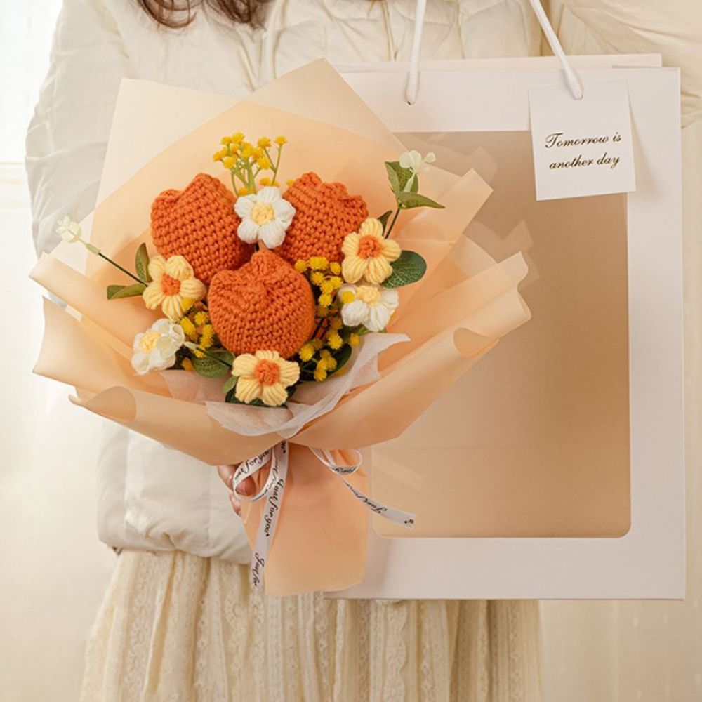 Crochet Flowers Bouquet Handmade Knitted Tulip Bouquet Gift for Her - yournamenecklaceuk