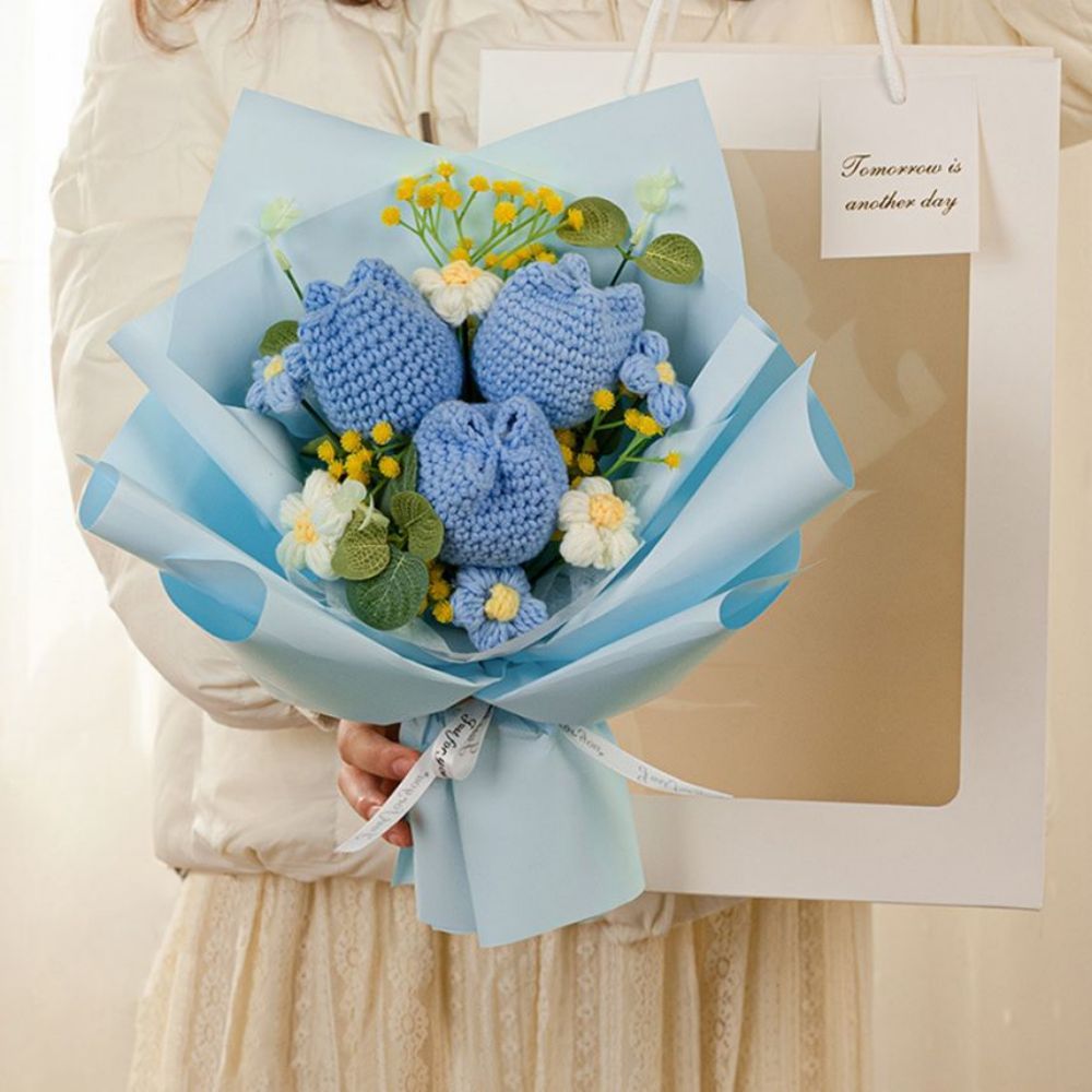 Crochet Flowers Bouquet Handmade Knitted Tulip Bouquet Gift for Her - yournamenecklaceuk