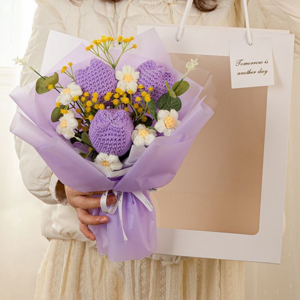 Crochet Flowers Bouquet Handmade Knitted Tulip Bouquet Gift for Her - yournamenecklaceuk