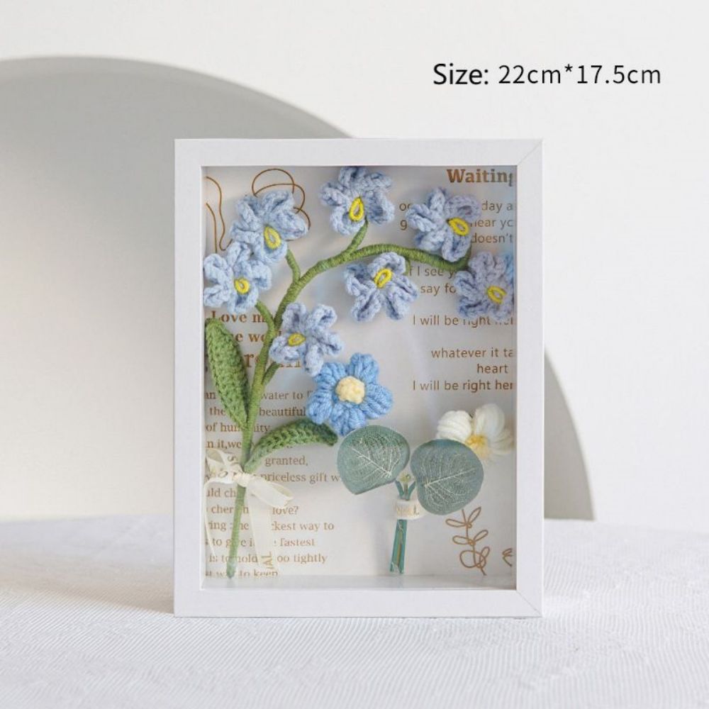 Crochet Bouquets Photo Frame Handmade Knitted Flower Shadowbox Frame Desktop Decoration